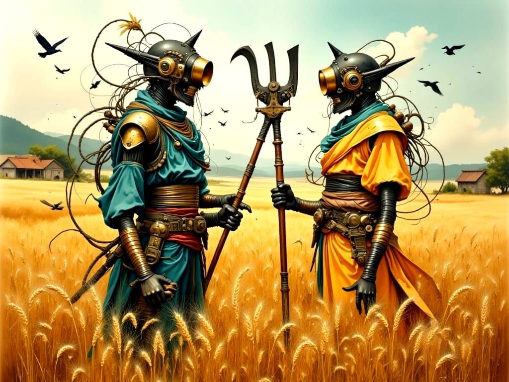 Steampunk Harvest in Vintage Cubist Style