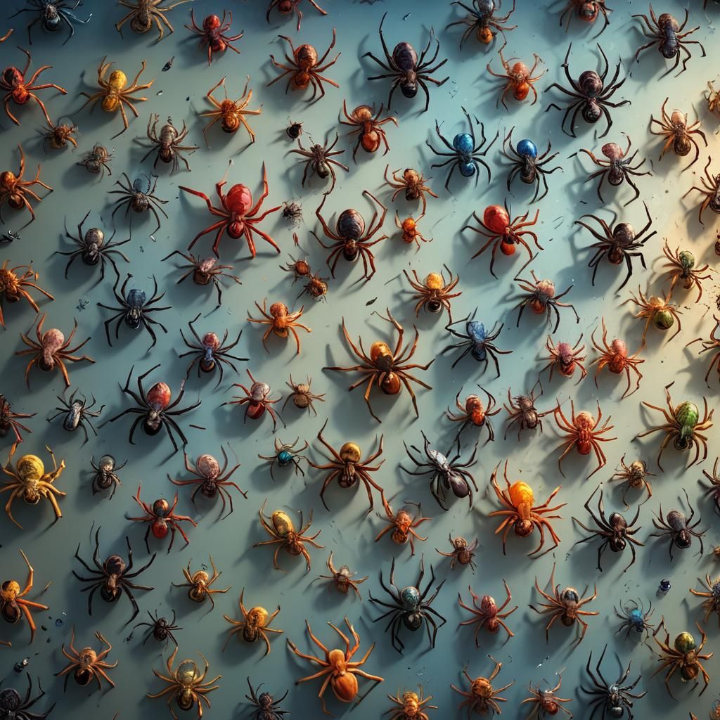 Wall of Spiders in Hyperrealistic Splash Art Style