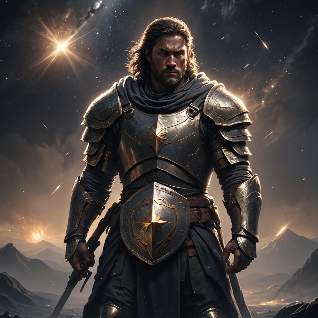 Lone Warrior Shielding Light in Dark Fantasy Art