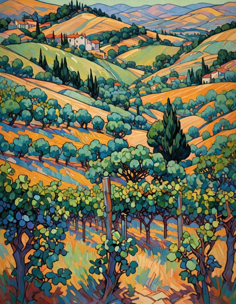 Sun-Drenched Vineyards of Provence in Impressionist Style