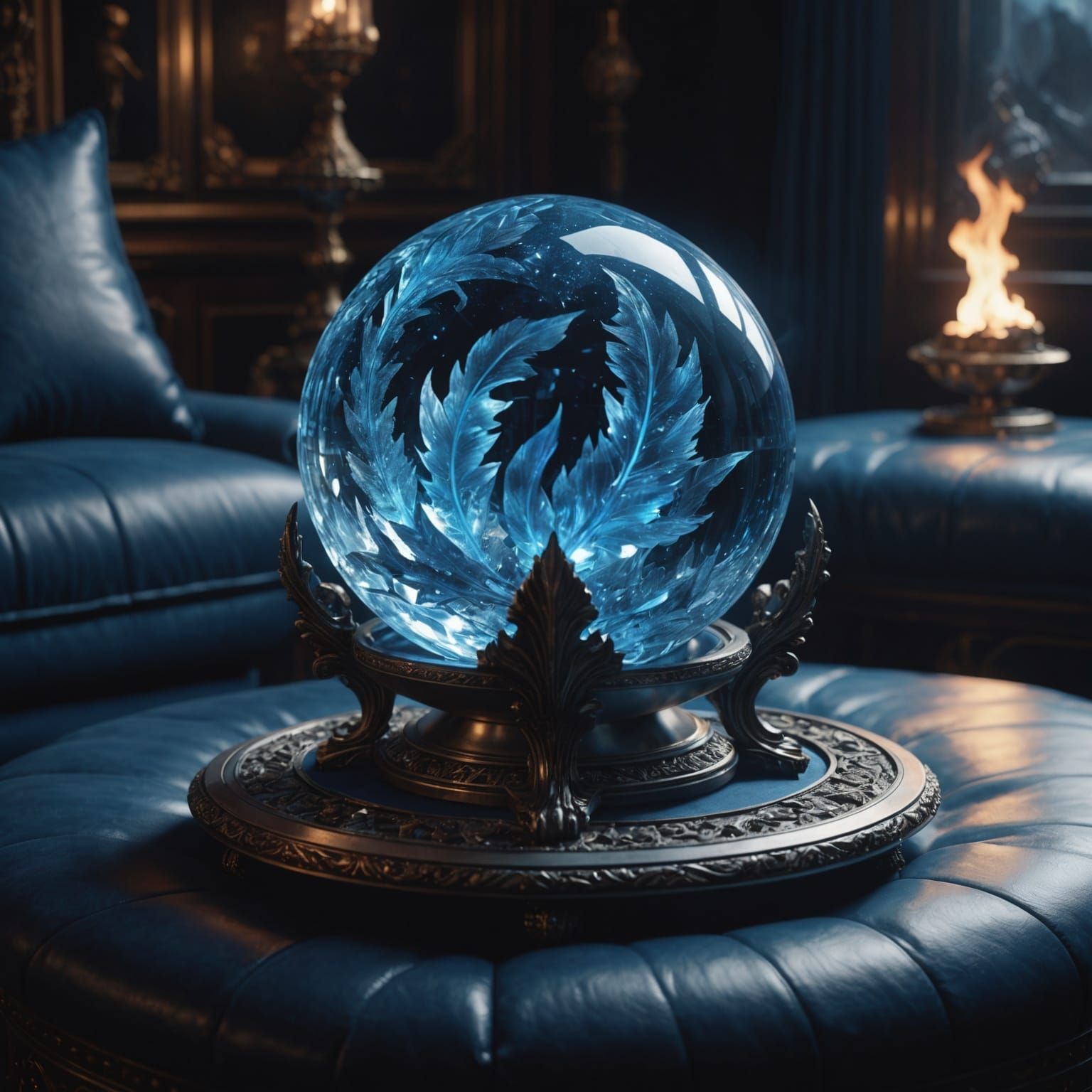 Crystal Ball with Blue Fire Digital Painting