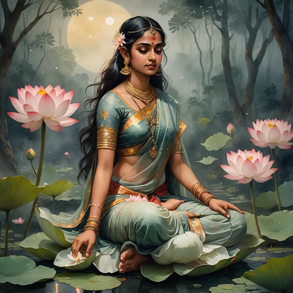 Maha Gauri Illustration in Ethereal Watercolor Style