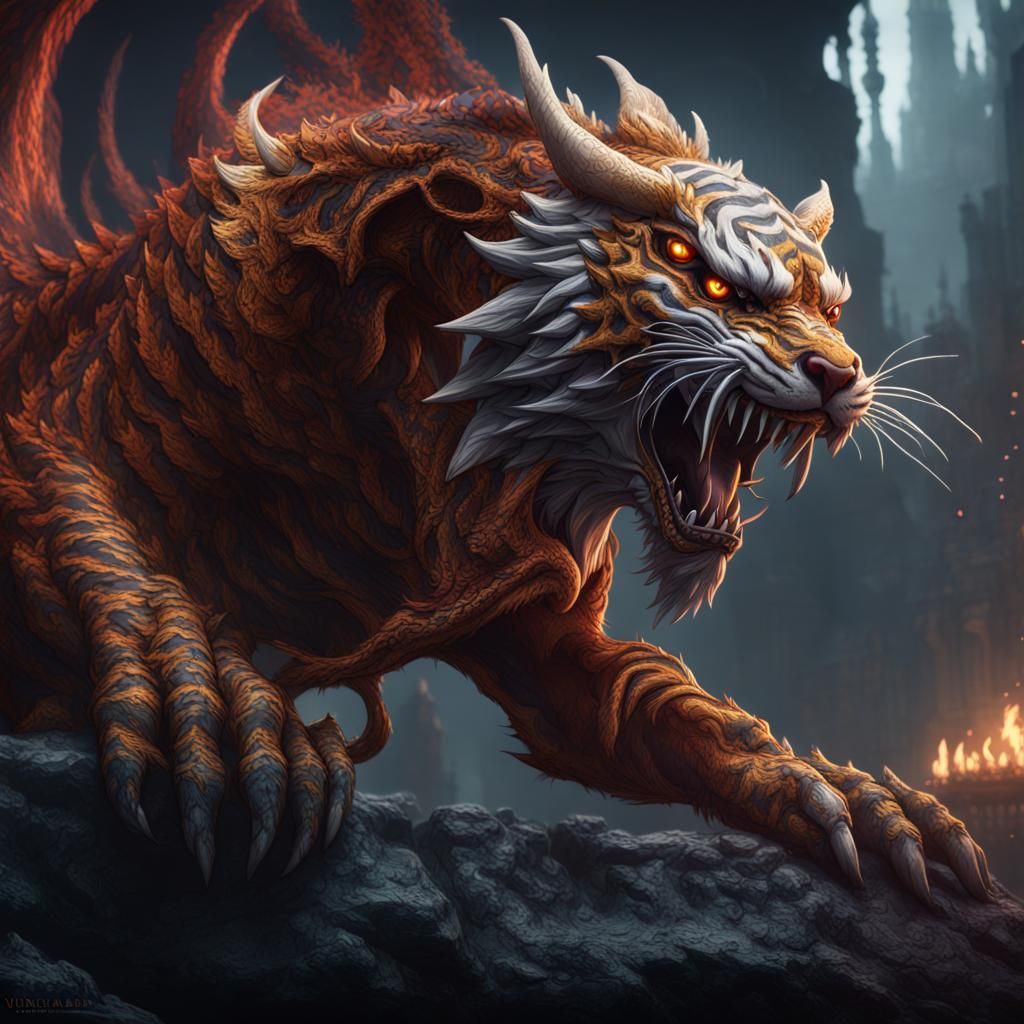 Demonic Tiger Dragon in Detailed Matte Painting