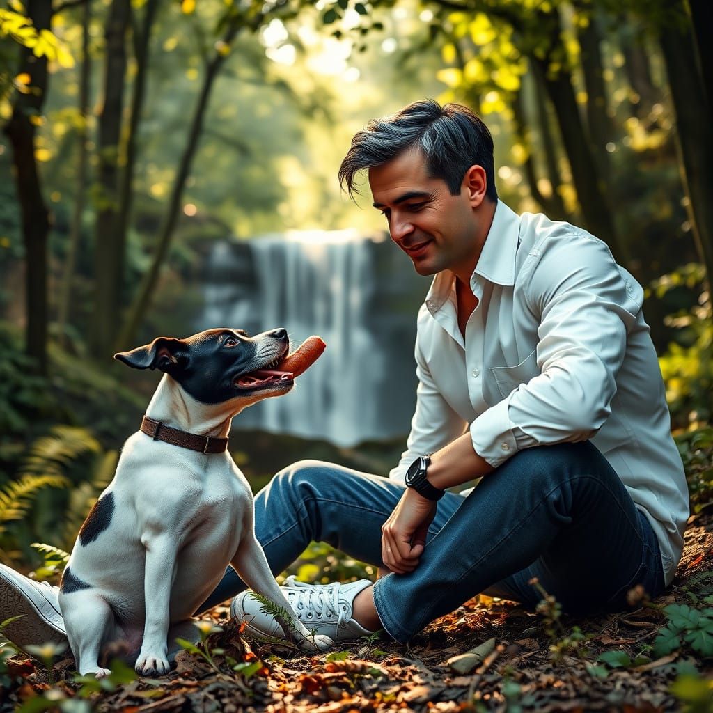 Chiseled Man Connects with Rambunctious Jack Russel in Seren...