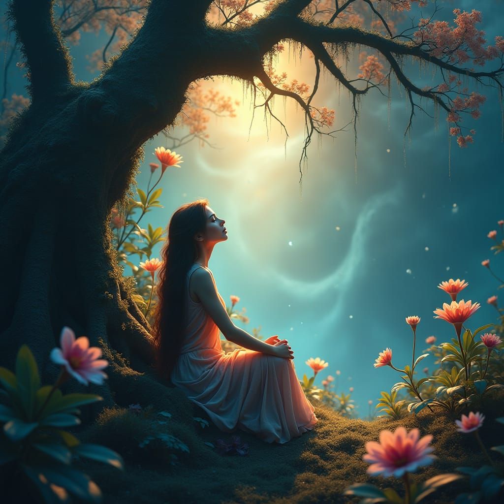 Mystical Garden Meditation: A Fantasy Concept Art