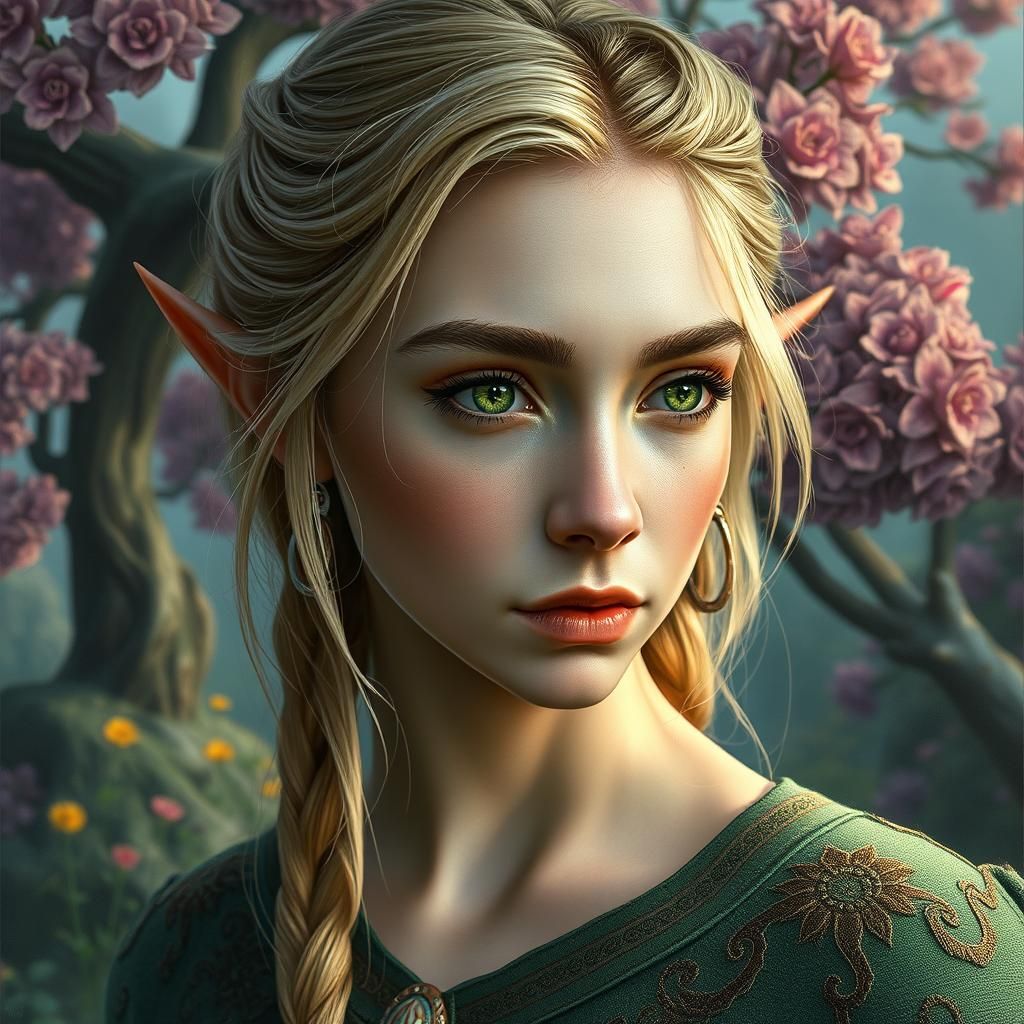 Emerald Eyed Elf in a Colorful Realm