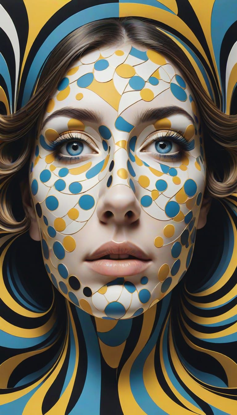 Optical Illusion of a Woman's Face in Geometric Patterns
