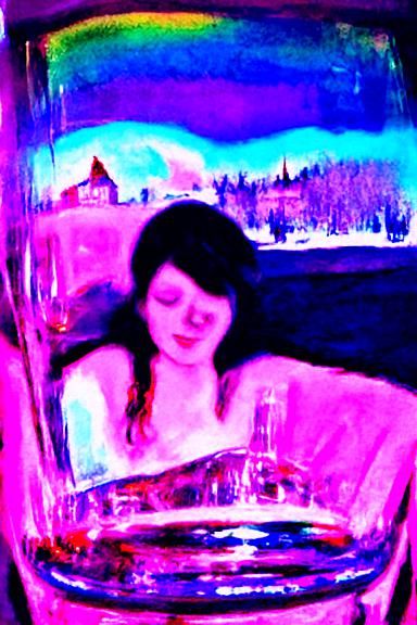 Girl in Whisky Glass: Retro Impressionism Painting