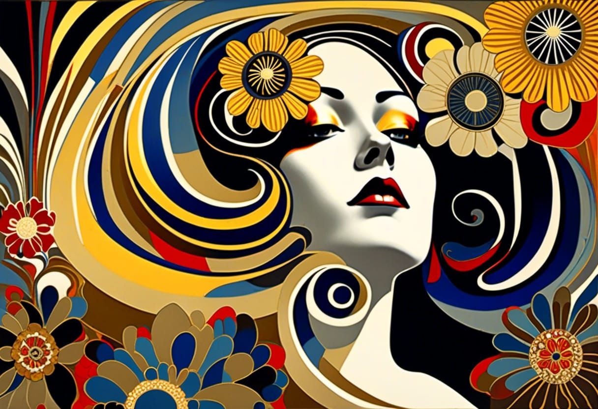 Golden Ecstasy Portrait in Vienna Secession Style