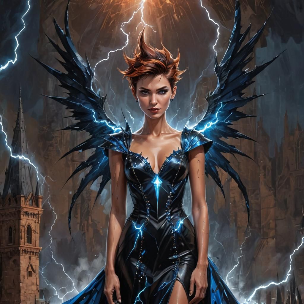 Sorceress Controls Lightning in Graffiti Art Style