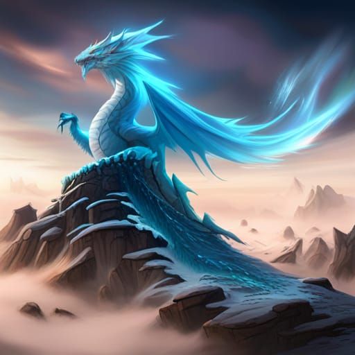Icy Dragon Unleashes Breath: Detailed Fantasy Art