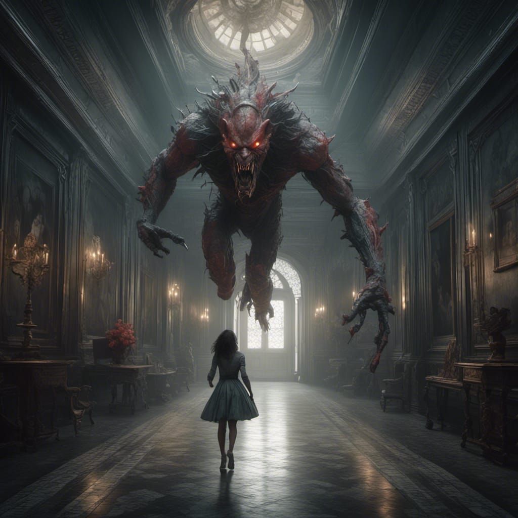 Woman Escapes Psychopathic Clown Monster in Dark Hallway