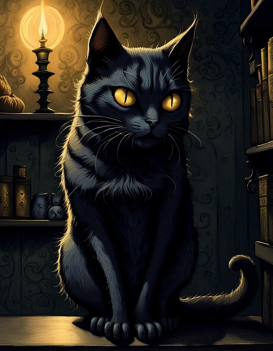 Evil Cat Portrait in Dark Whimsy Style