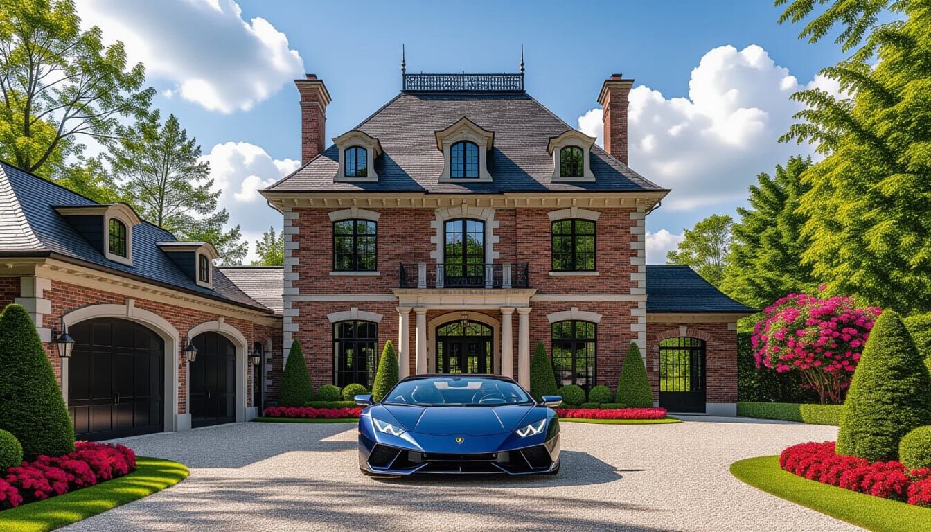 Victorian Chateau With Lamborghini In Impressionist Style