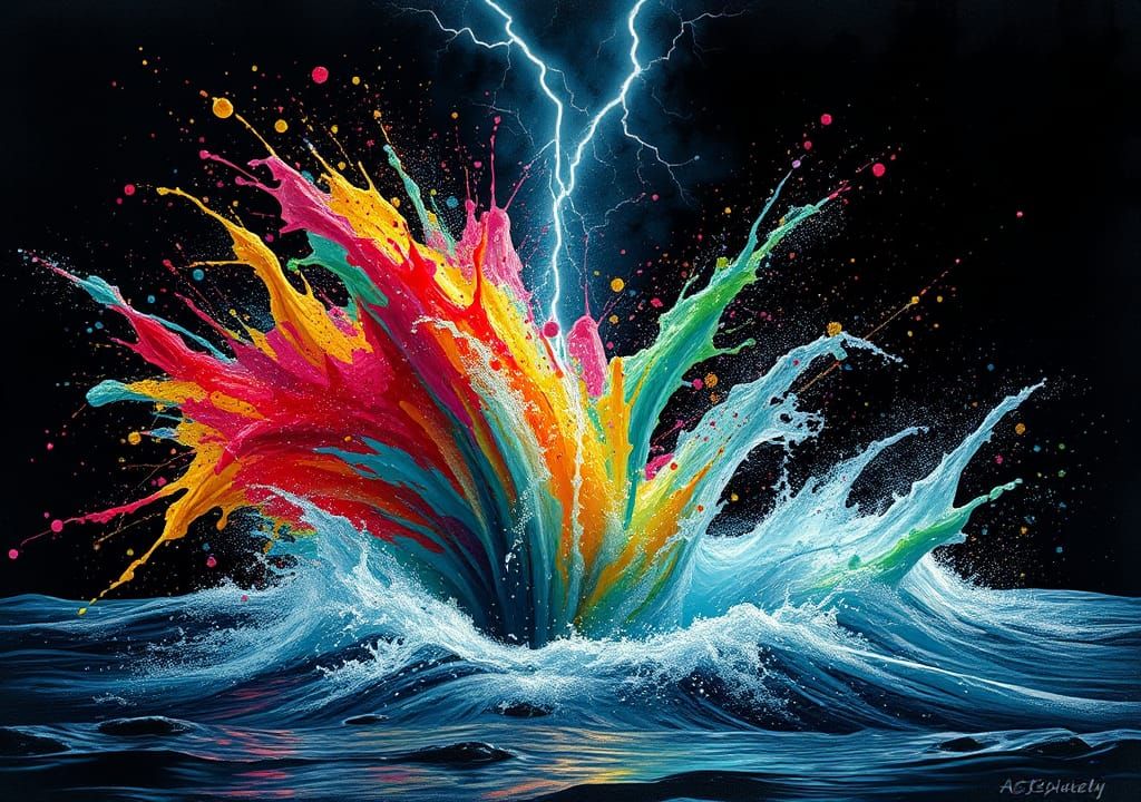 Exploding Blowhole in Abstract Expressionist Splatter Art