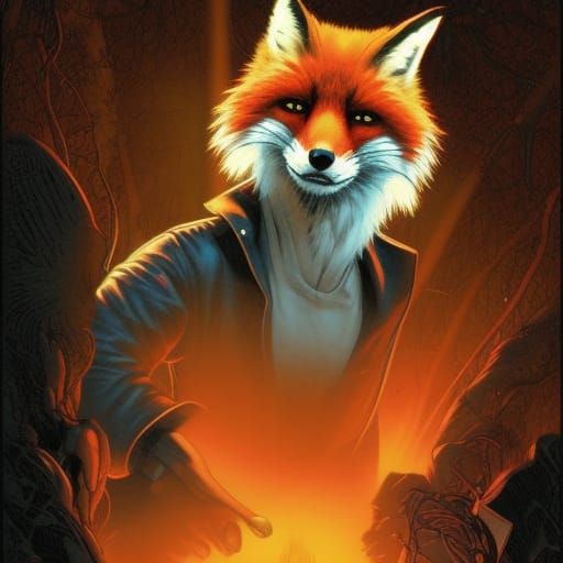 Mad Scientist Fox in Comic Book Style