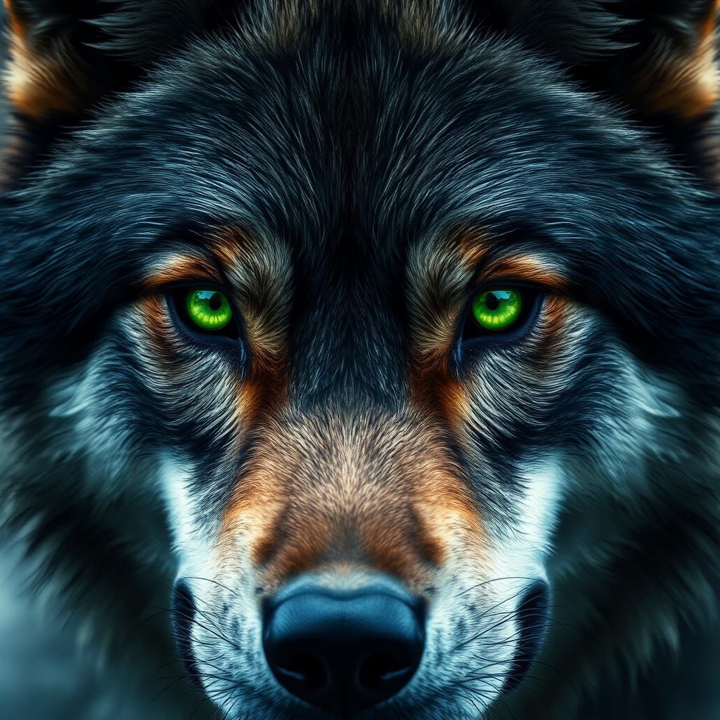 Wolf's Emerald Eyes in Hyperrealistic Detail