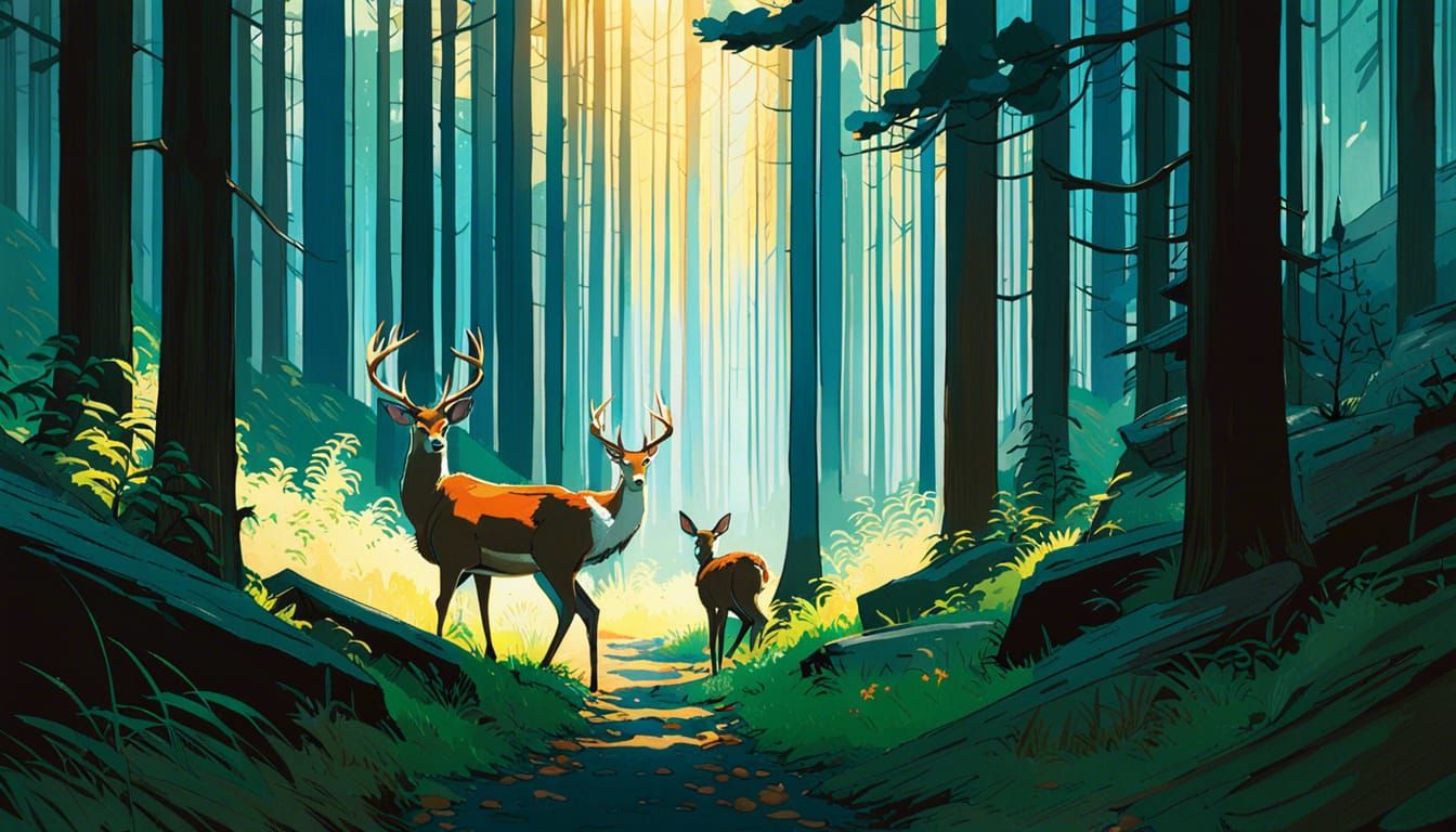 Peaceful Forest Landscape in Watercolor Ghibli Style