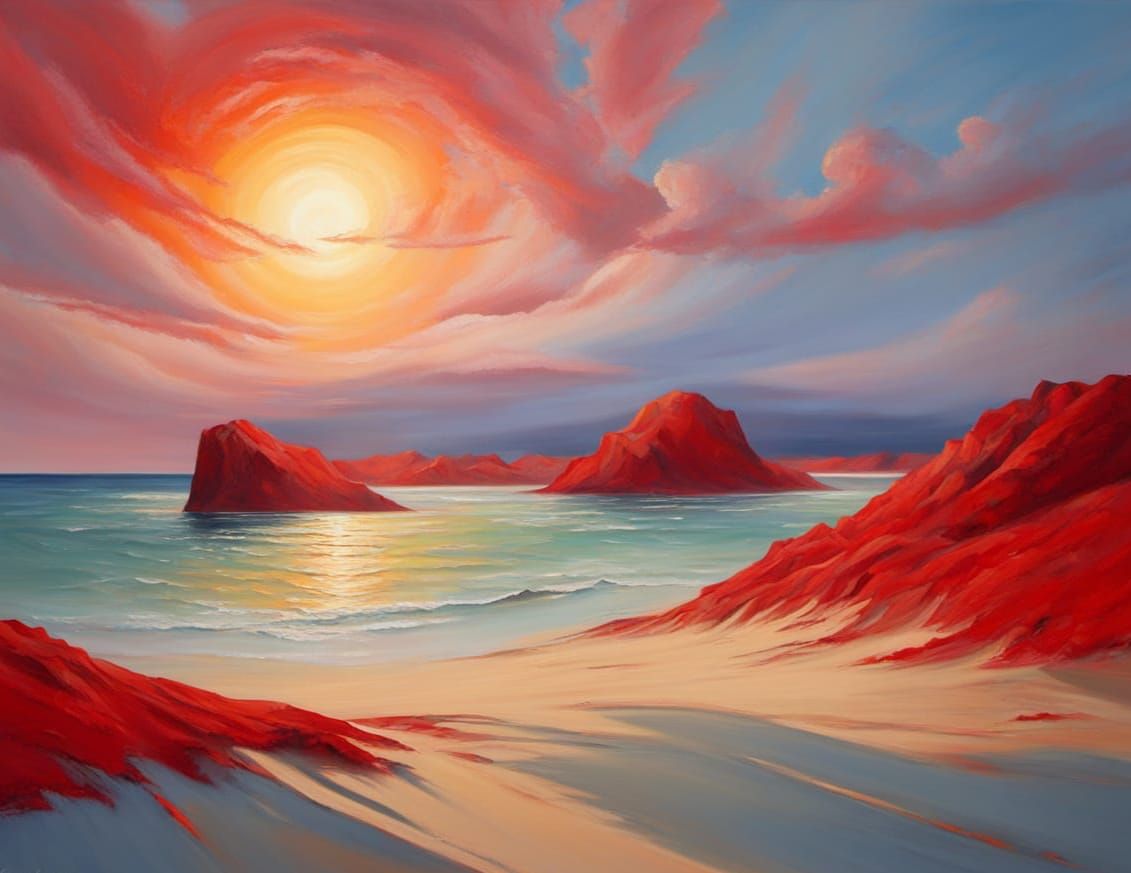 Scarlet Abstract Surrealism Panorama in Tonalism Style