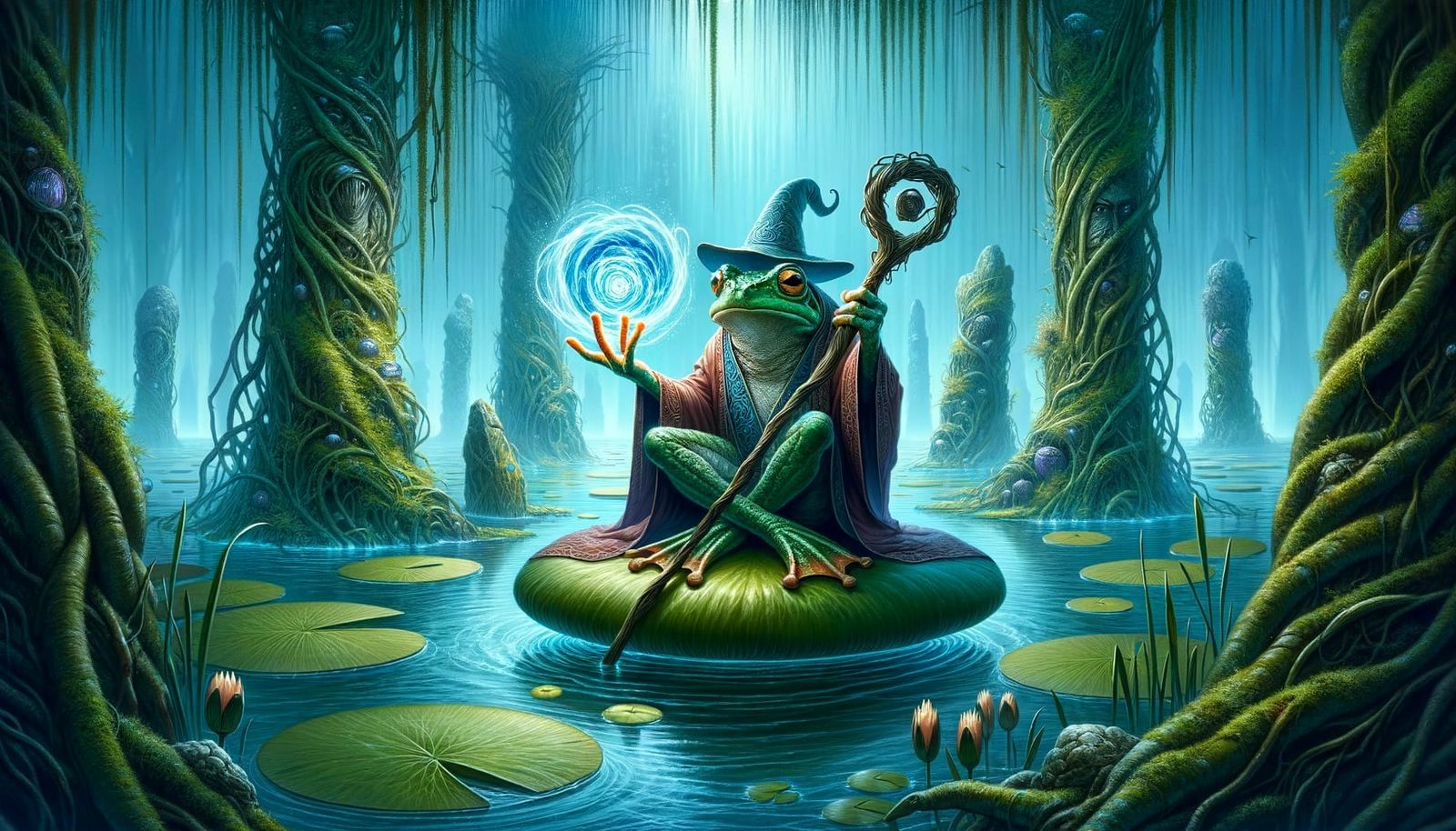 Frog Wizard in Enchanted Aquatic Realm