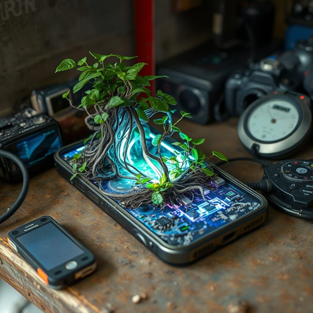Rainforest Thrives Inside Cracked Smartphone