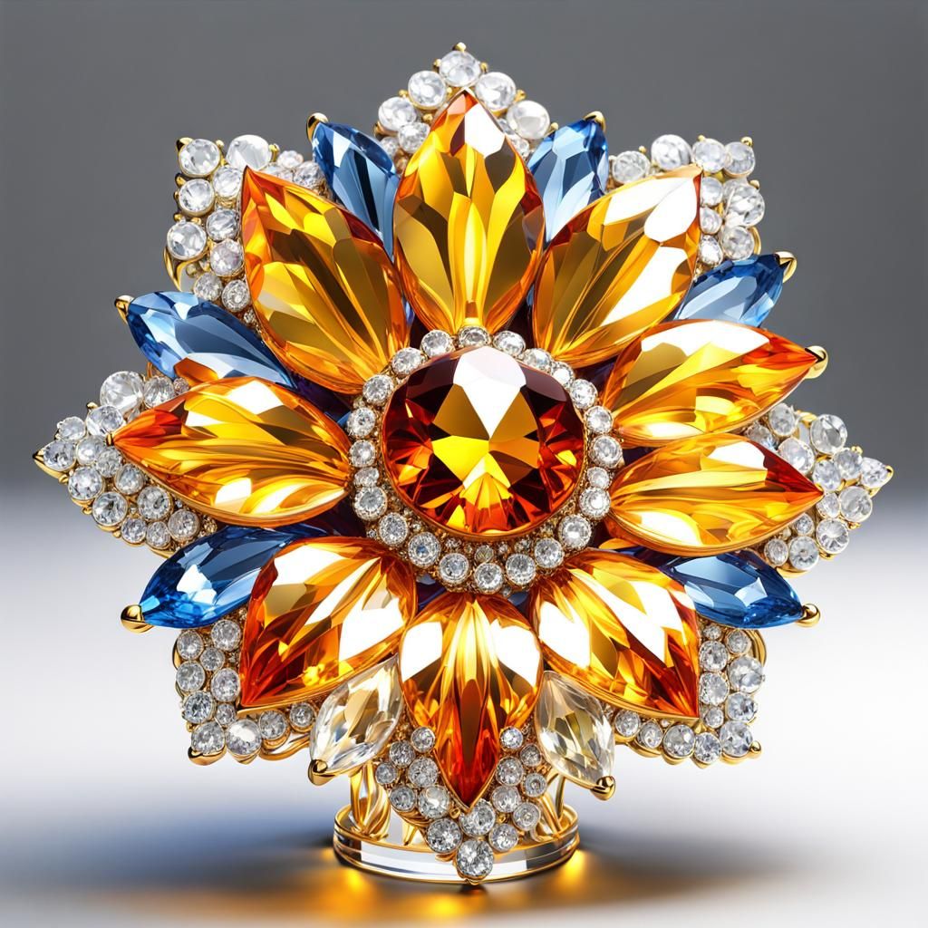 Crystal Sunflower Figurine in Art Nouveau Style