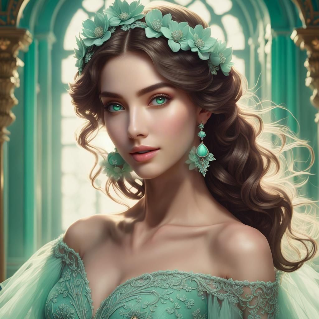 Woman in Mint Gown: Fantasy Portrait