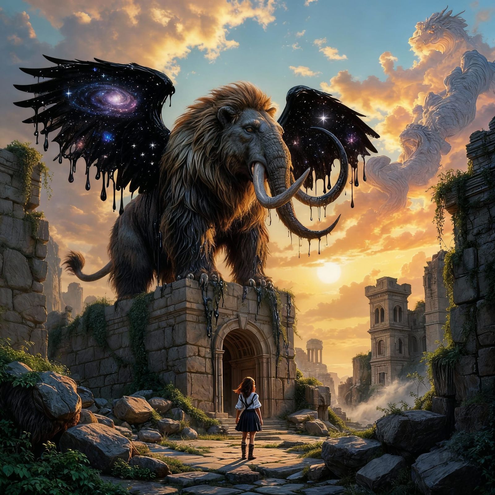 Majestic Griffin-Mammoth Beast at Sunset