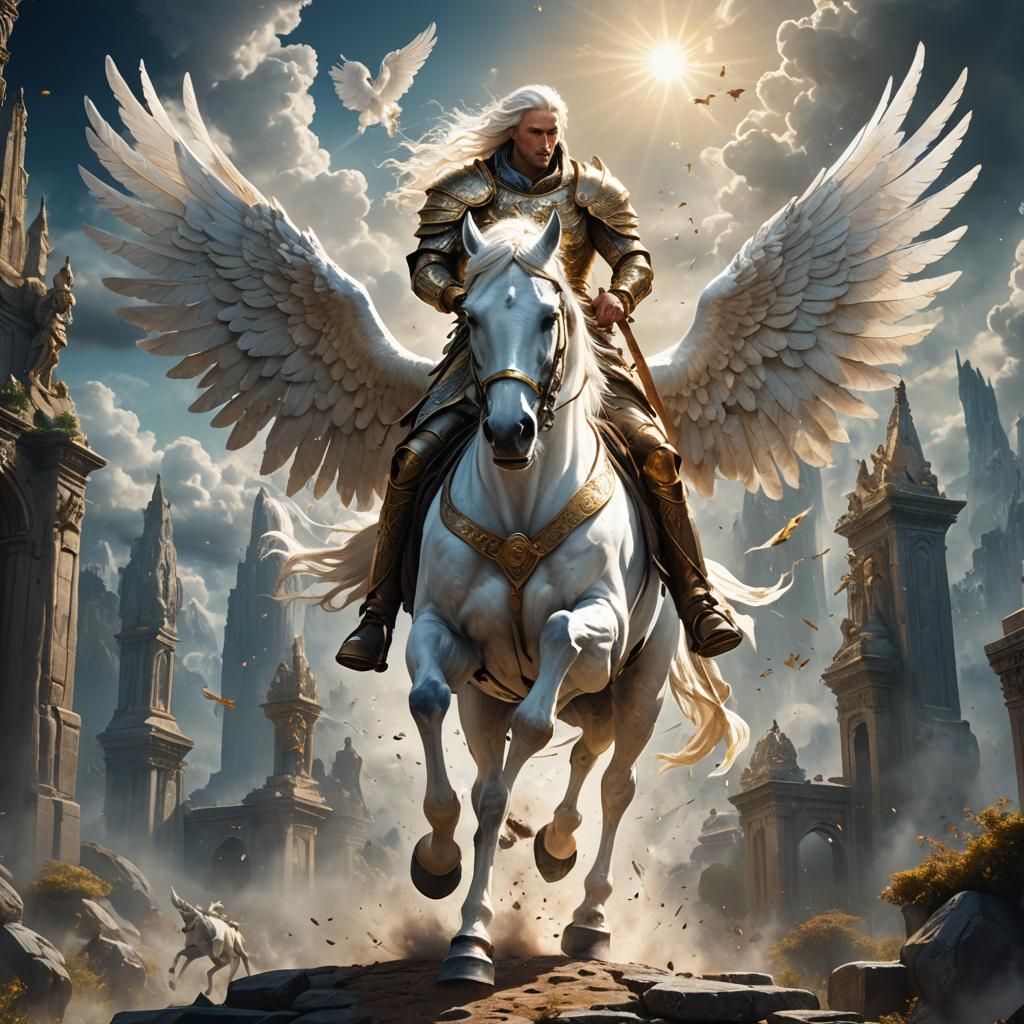 Angelic Rider on Winged Horse: Fantasy Concept Art