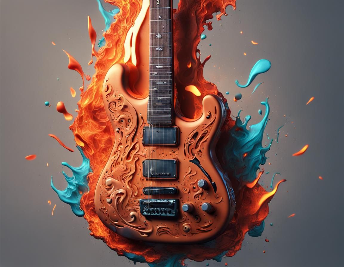 Detailed 3D Clay Electric Guitar with Flames