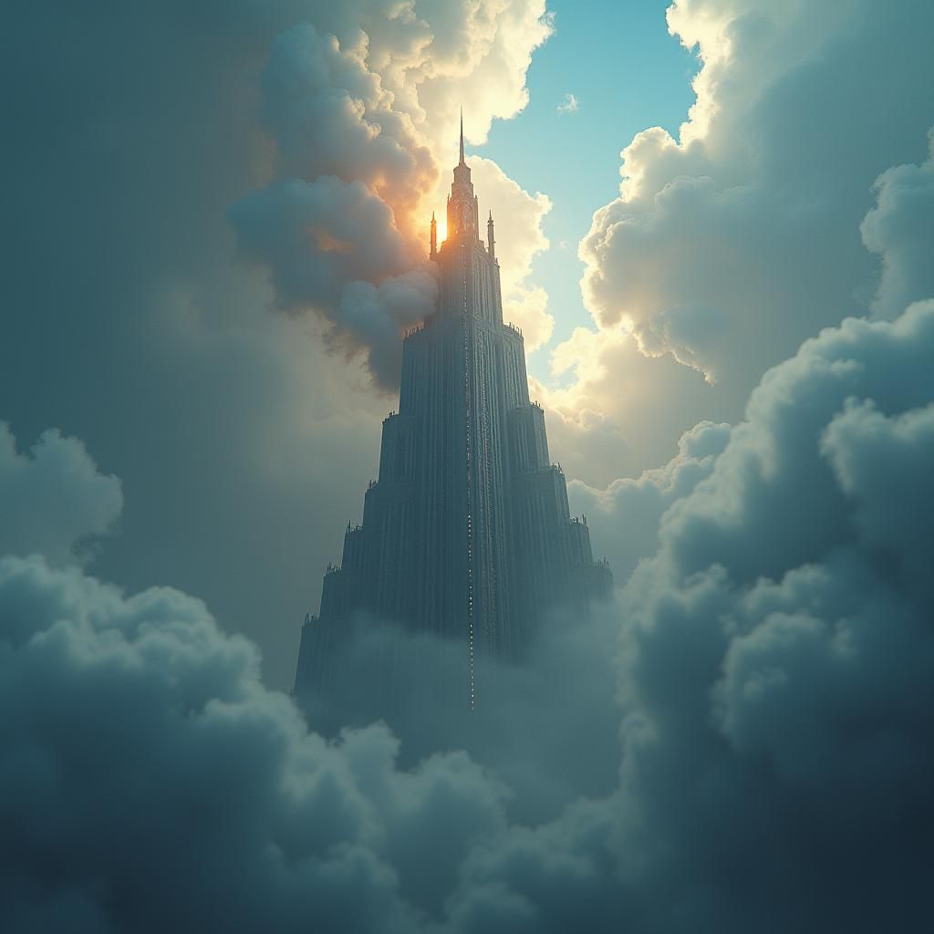 Skyscraper Enduring Storm Winds in Hyperreal Detail