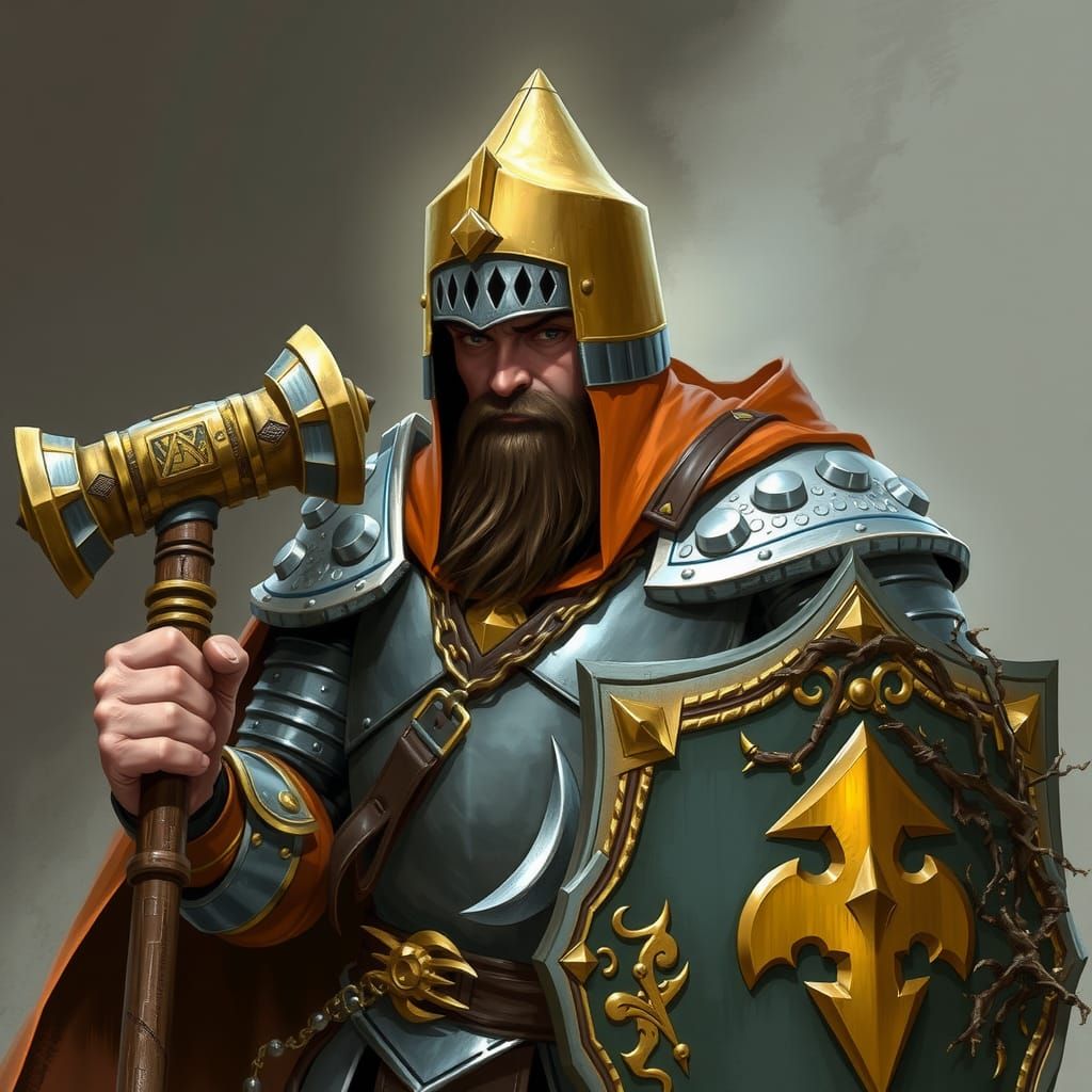 D&D Paladin in Golden Helm and Plate Armor