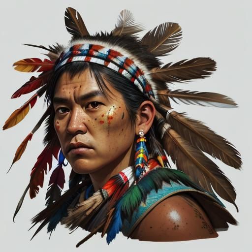 Detailed American Native Portrait in Splash Art Style