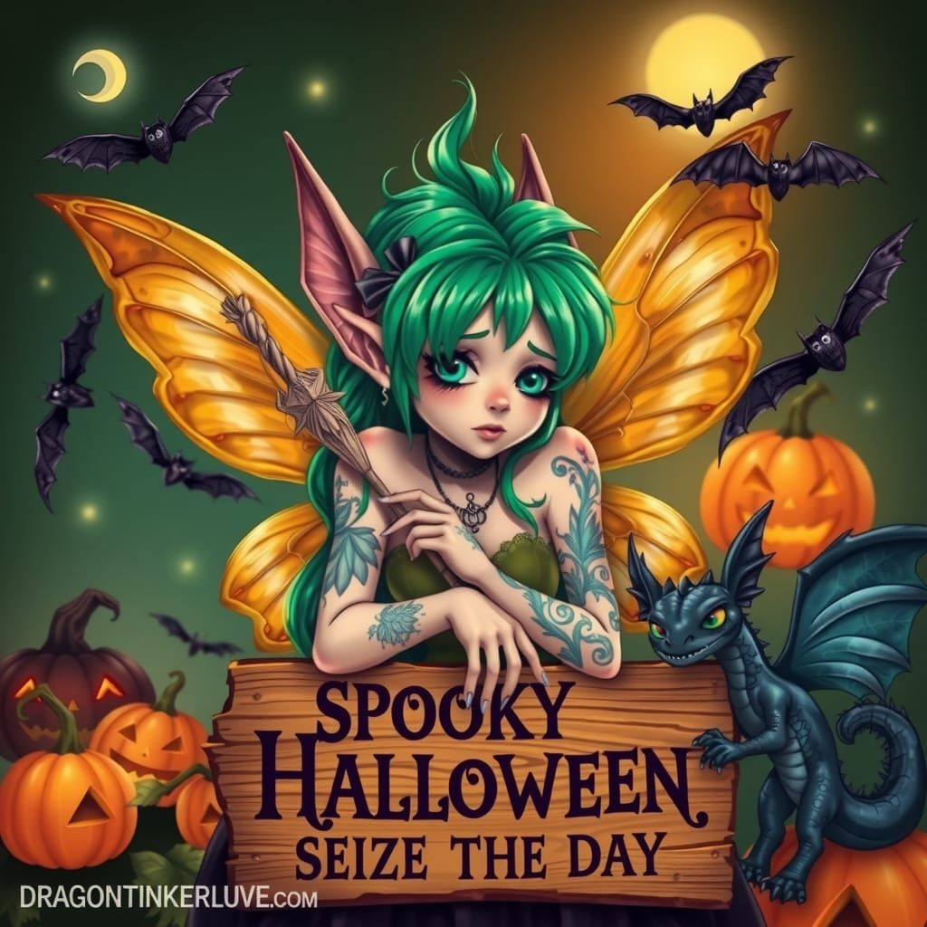 Gothic Halloween Fairy with Dragon