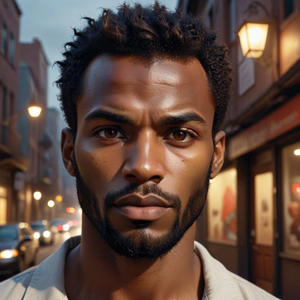 Intense Portrait of a Rugged Black Man