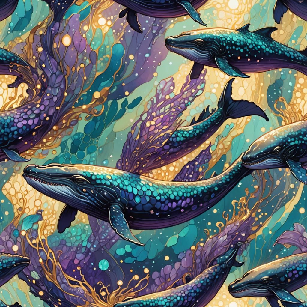 Whale Dragon in Ocean, Miyazaki-Inspired Fantasy Art