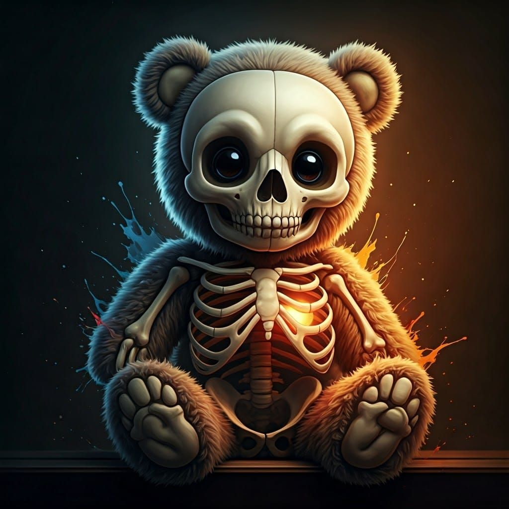 Glowing Heart Skeleton Teddy Bear Portrait