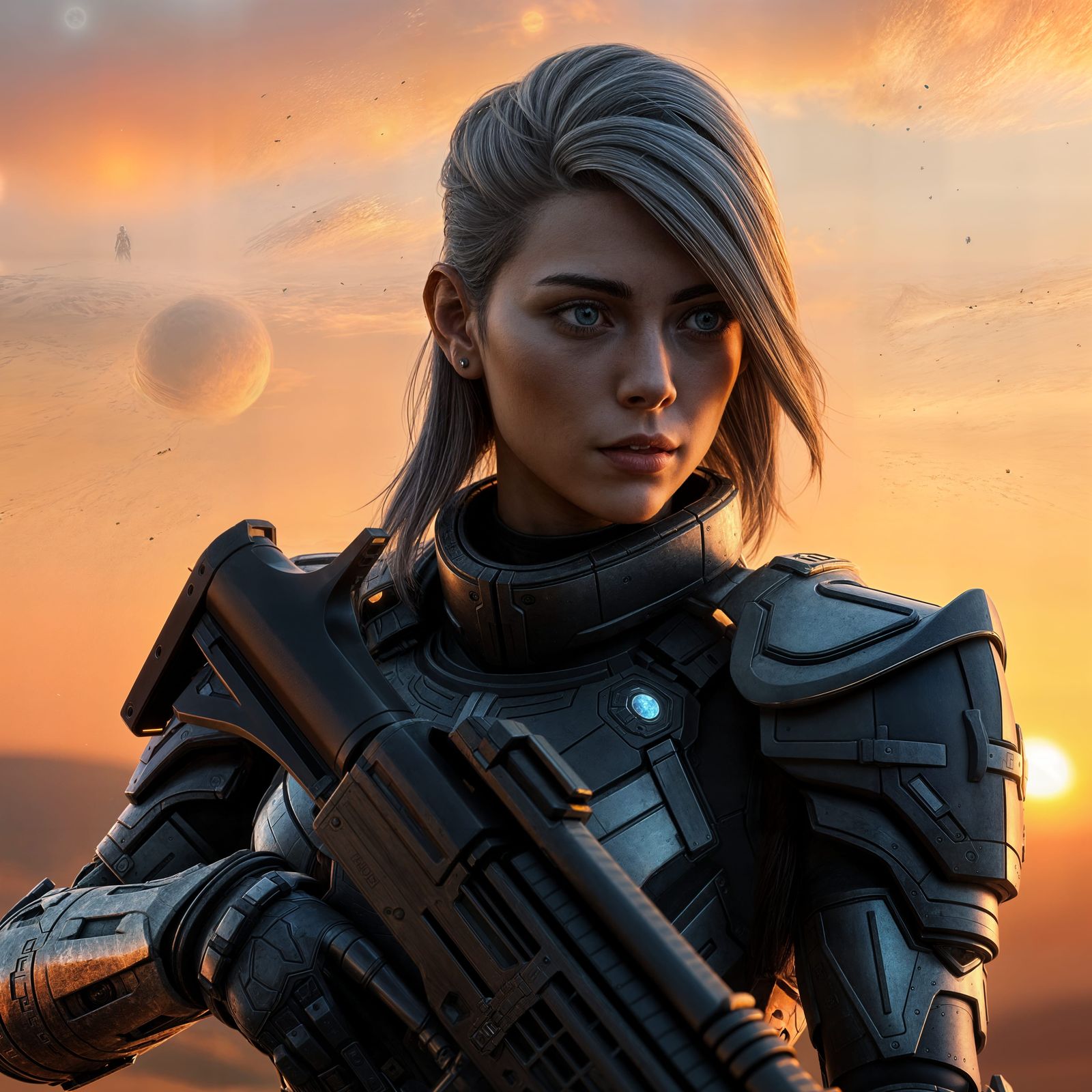 Futuristic Warrior Woman in 3D Rendered Armor