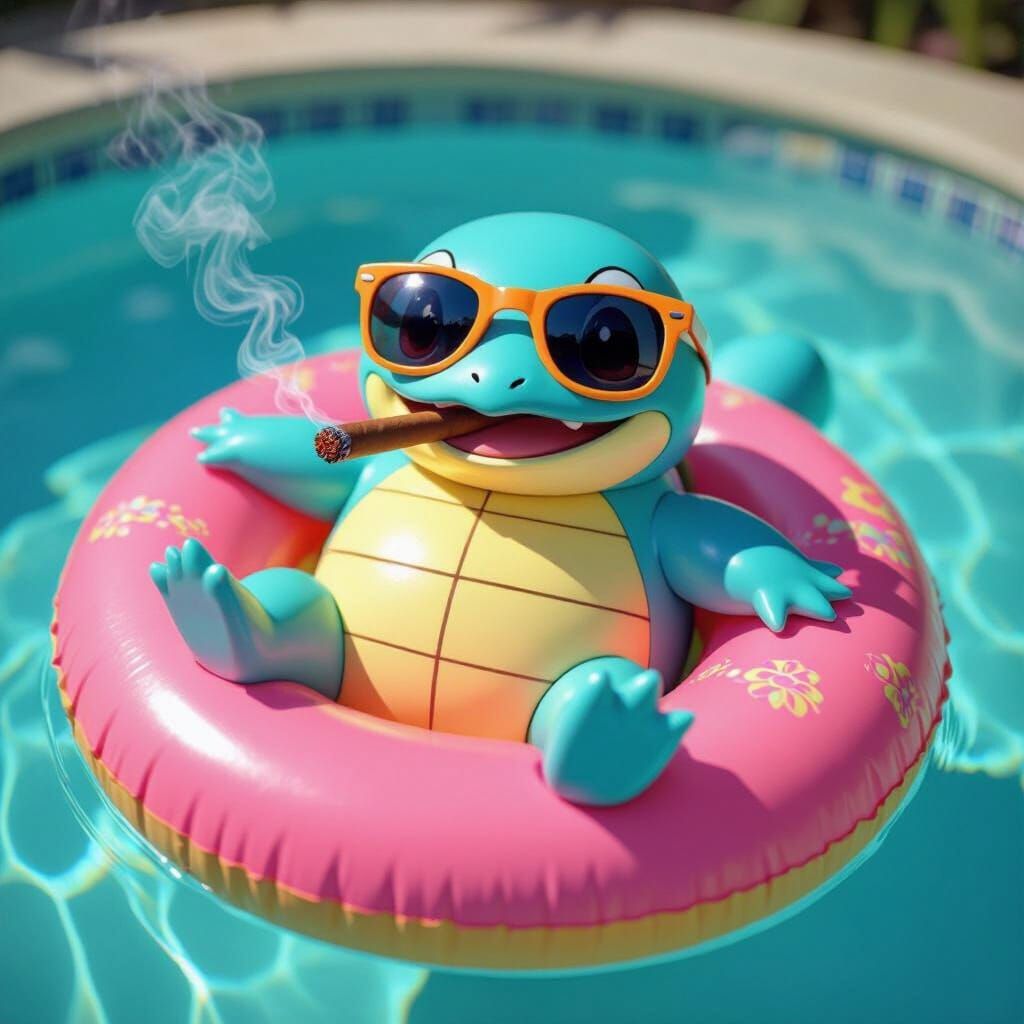 Squirtle Enjoys Summer Relaxation With Cigar and Sunglasses