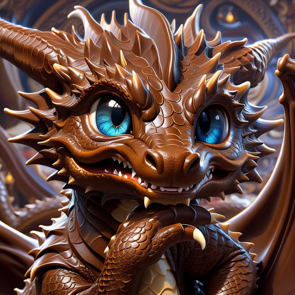 Adorable Chocolate Dragon Portrait in Anime Style