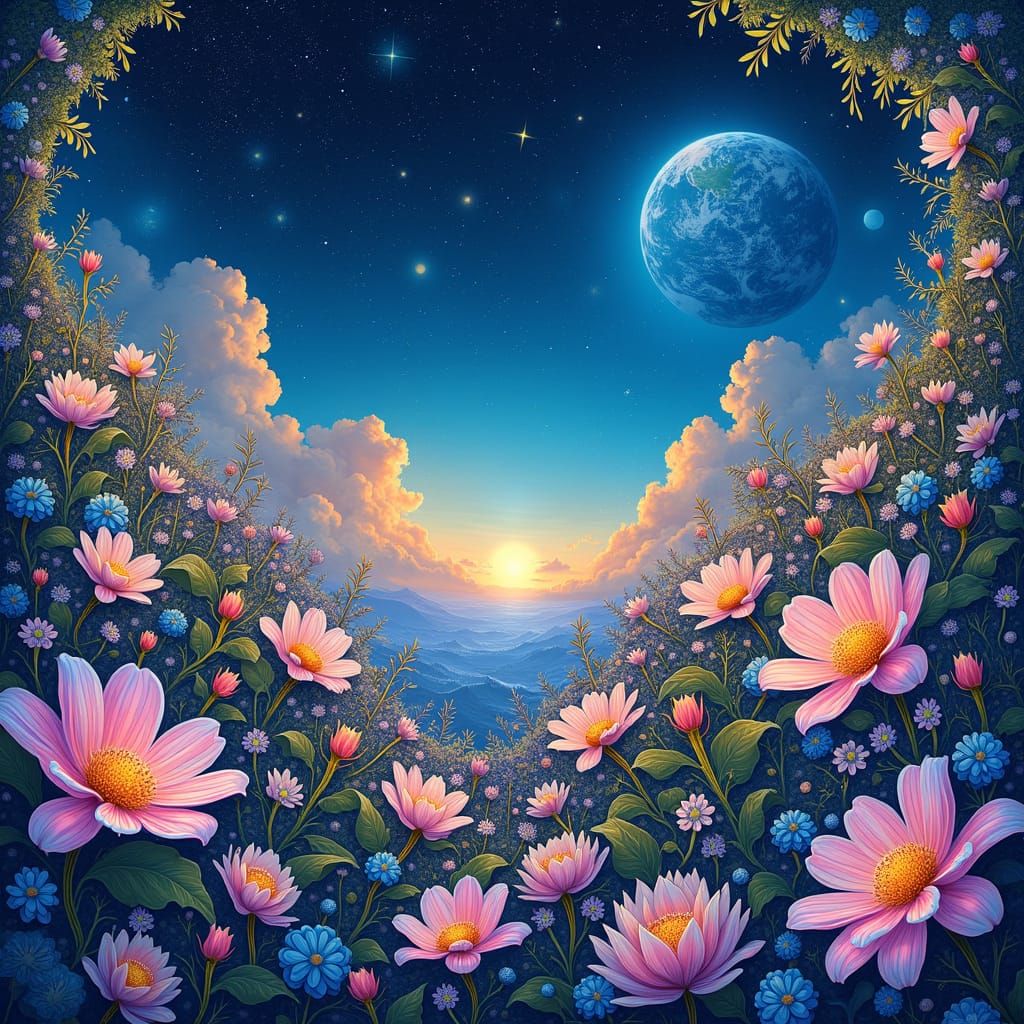 Cosmic Flower Garden in Visionary Art Style