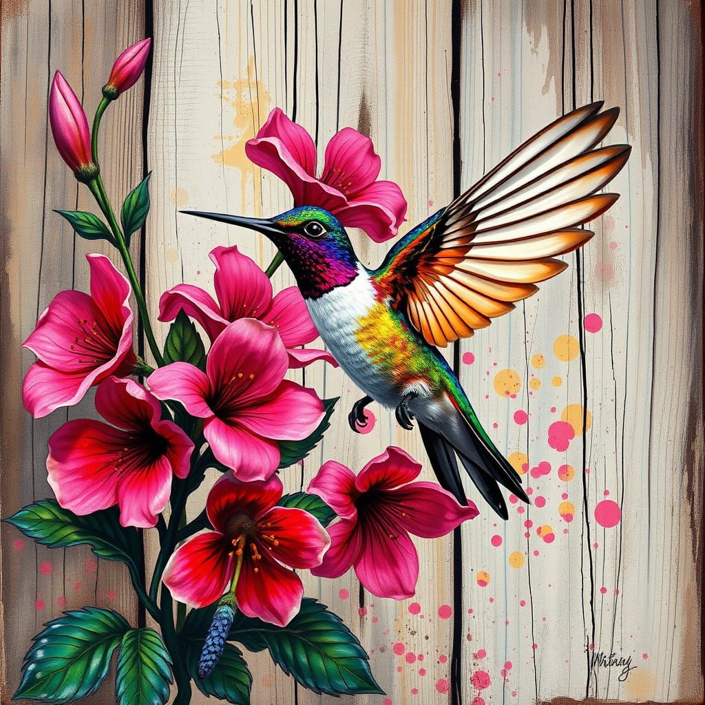 Surreal Hummingbird Portrait in Distressed Style
