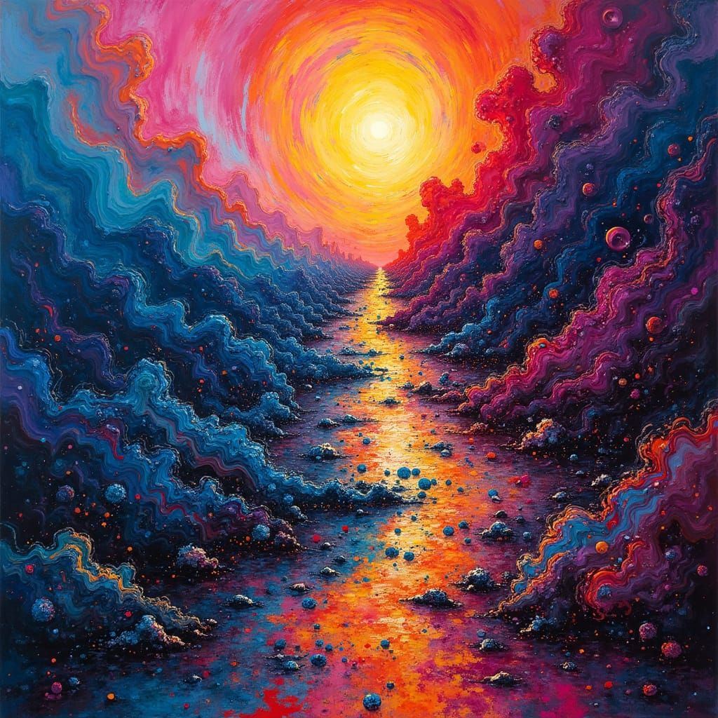 Psychedelic Day and Night Abstract in Graffiti Style