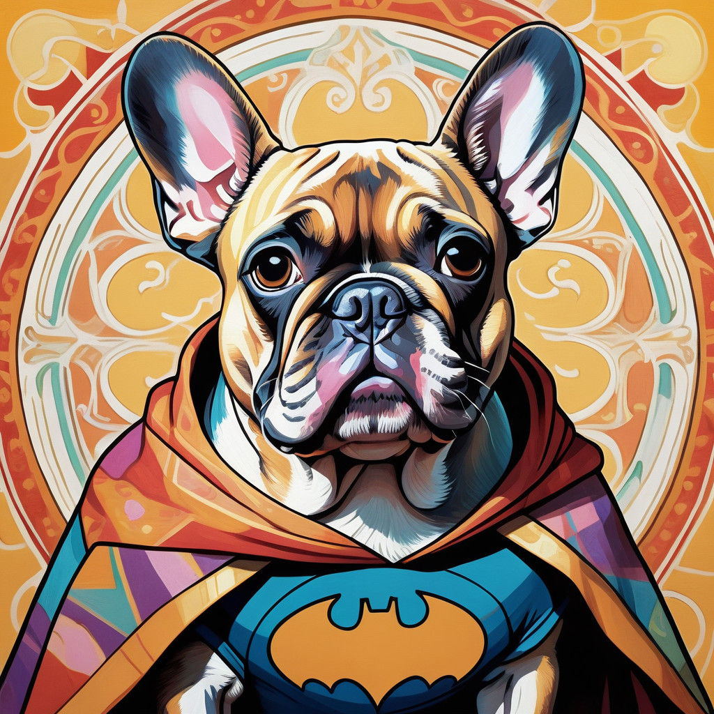 French Bulldog in Whimsical Art Nouveau Costume Embracing