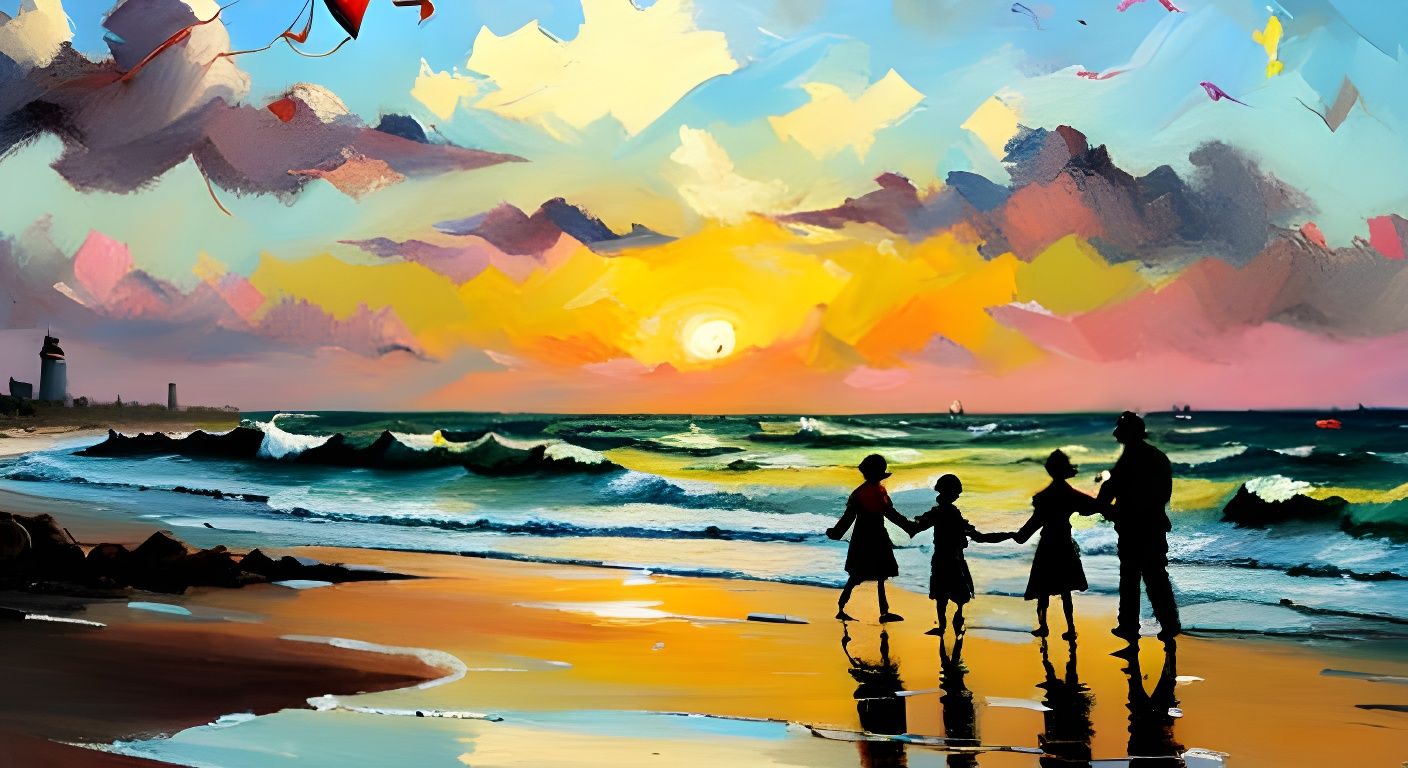 Beach Kites in Modern Impressionist Style