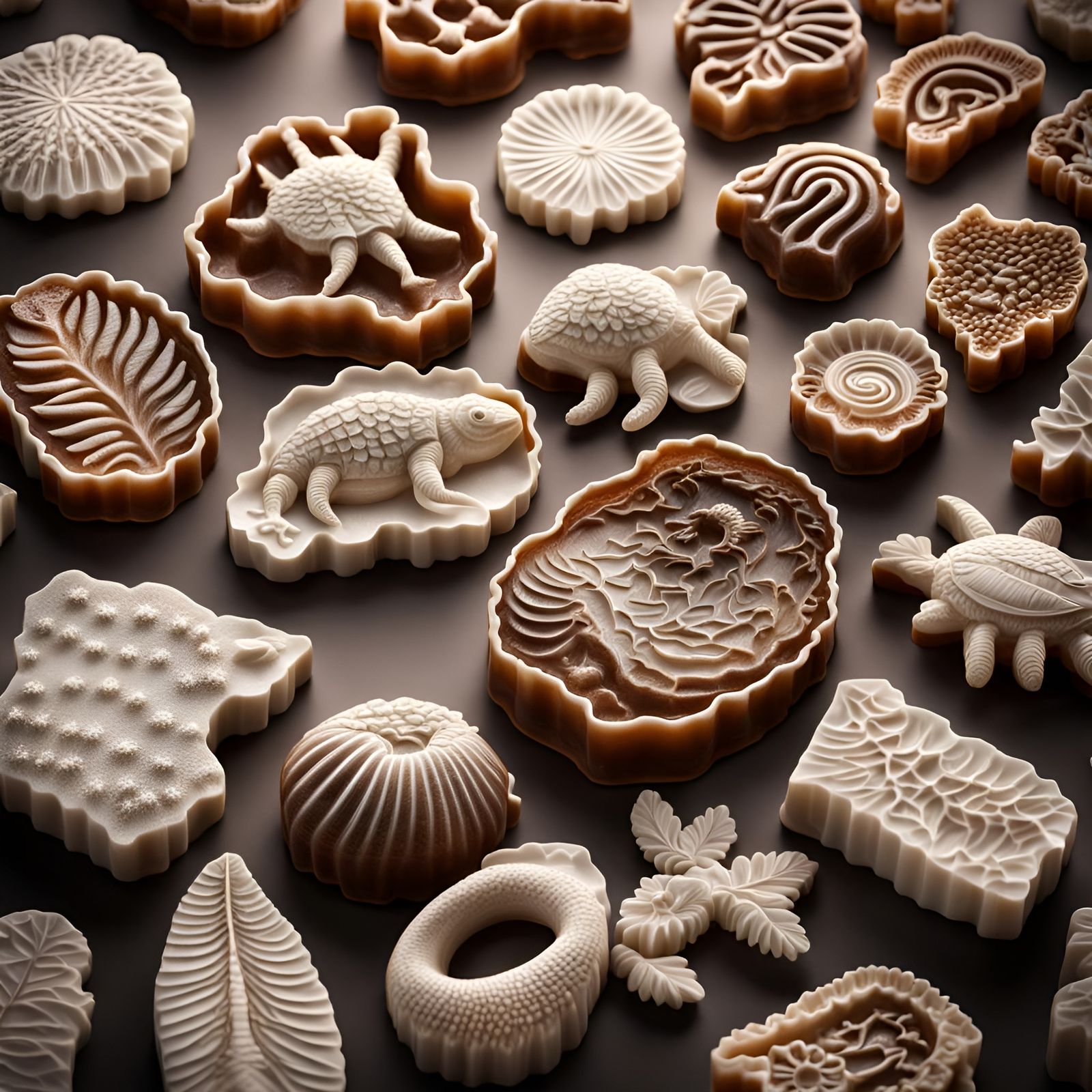 Fossil-Shaped Jello Molds: Hyperrealistic Still Life