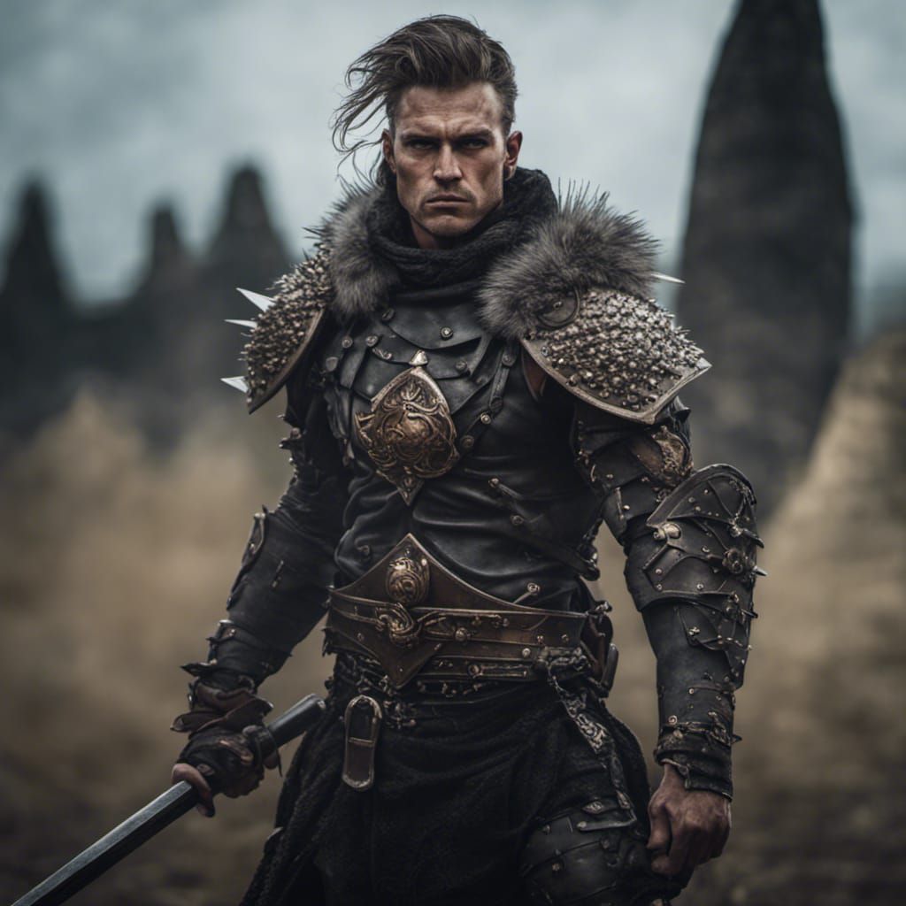 Fearsome Warrior with Spiked Weapon and Shield