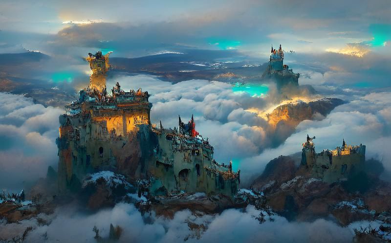 Enchanted Castle on Flying Mountain, Digital Art
