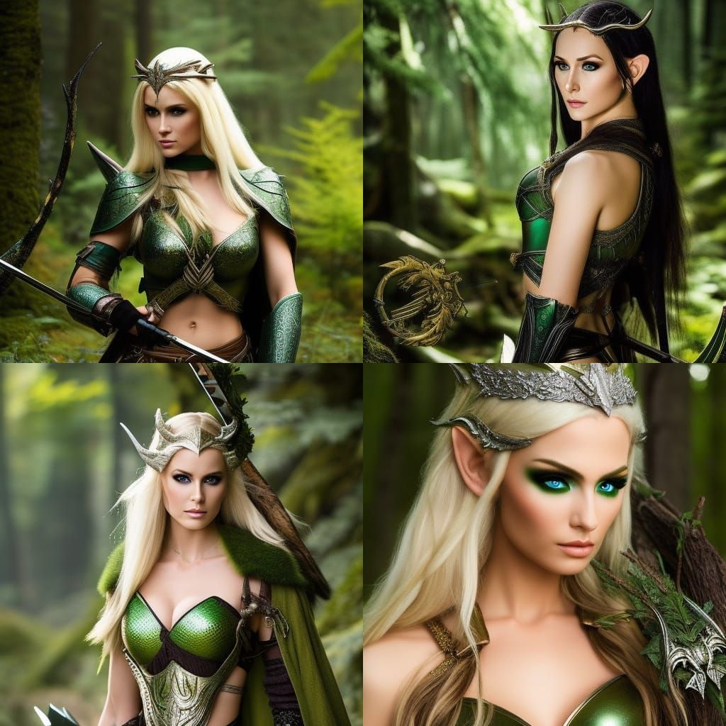 Elven Warrior Beauty in Forest, Fantasy Art