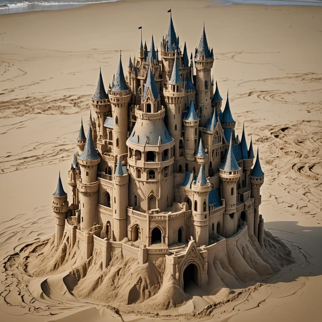 Sand Castle on Beach: Hyperdetailed Fantasy Portrait